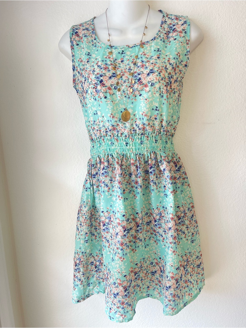 Sleeveless Mint Floral Maxi Dress with Smocked Waist